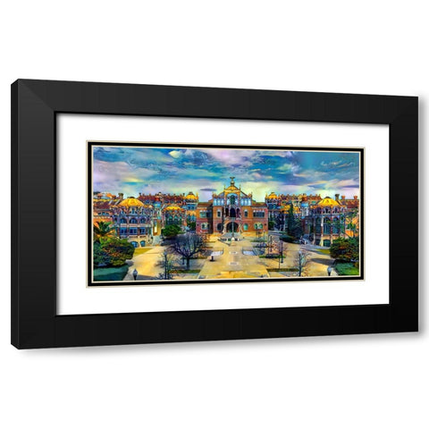 Barcelona Spain Sant Pau Hospital and Palau de la Musica Center Black Modern Wood Framed Art Print with Double Matting by Gavidia, Pedro