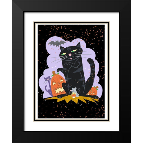 October Cat Black Modern Wood Framed Art Print with Double Matting by Randy Noble Fine Art