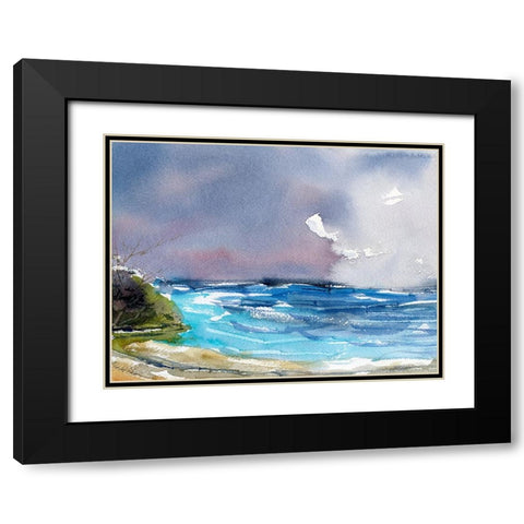 Wave Beach Black Modern Wood Framed Art Print with Double Matting by Randy Noble Fine Art