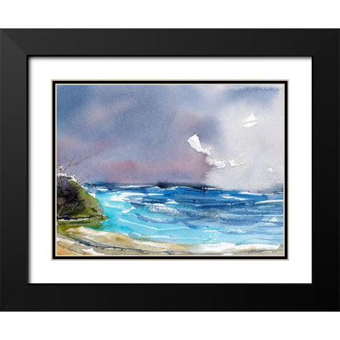 Wave Beach Black Modern Wood Framed Art Print with Double Matting by Randy Noble Fine Art