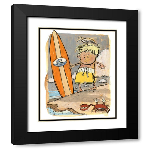 First Surf Black Modern Wood Framed Art Print with Double Matting by Randy Noble Fine Art