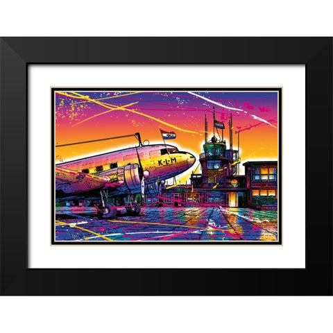 C005 Colorful Cityview Of Airport Schiphol Black Modern Wood Framed Art Print with Double Matting by Heere, Ray