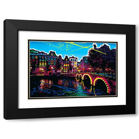 C007 Colorful Cityview Of Amsterdam Herengracht Black Modern Wood Framed Art Print with Double Matting by Heere, Ray