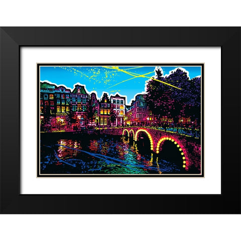 C007 Colorful Cityview Of Amsterdam Herengracht Black Modern Wood Framed Art Print with Double Matting by Heere, Ray