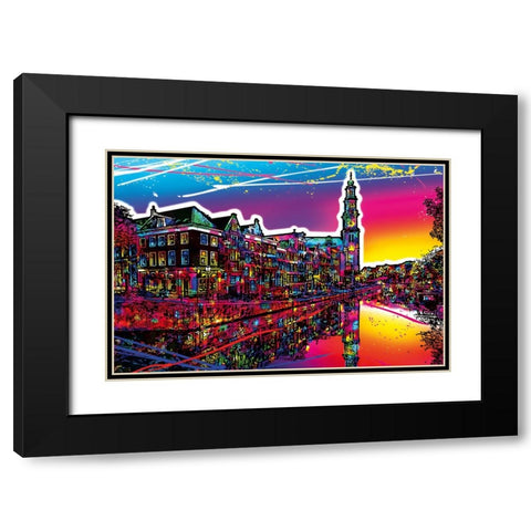 C008 Colorful Cityview Of Amsterdam Westertoren Black Modern Wood Framed Art Print with Double Matting by Heere, Ray
