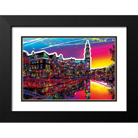 C008 Colorful Cityview Of Amsterdam Westertoren Black Modern Wood Framed Art Print with Double Matting by Heere, Ray