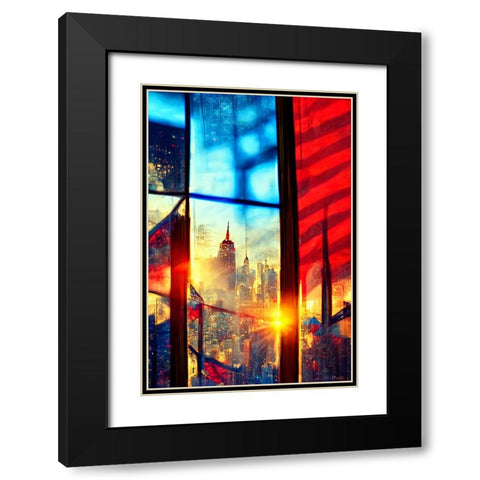 E004 New York Black Modern Wood Framed Art Print with Double Matting by Heere, Ray