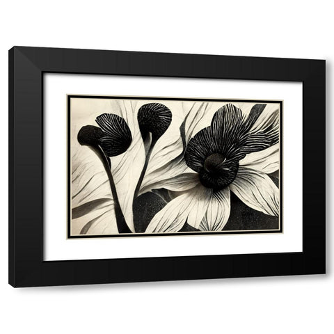 B051 Flowers Black White Black Modern Wood Framed Art Print with Double Matting by Heere, Ray