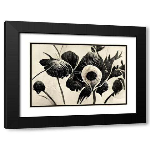 B052 Flowers Black White Black Modern Wood Framed Art Print with Double Matting by Heere, Ray