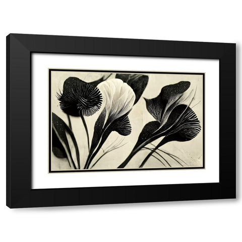 B053 Flowers Black White Black Modern Wood Framed Art Print with Double Matting by Heere, Ray