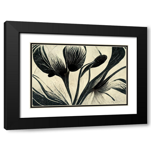 B072 Flowers Black White Black Modern Wood Framed Art Print with Double Matting by Heere, Ray