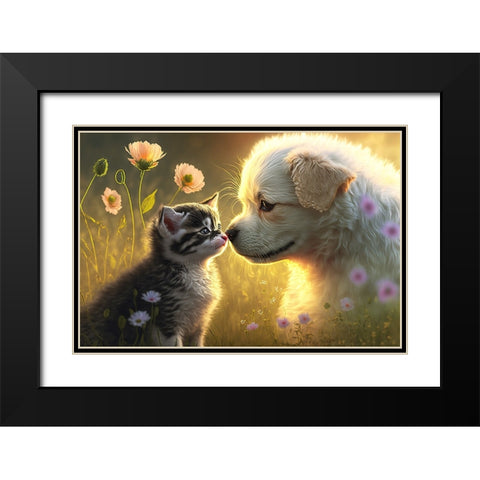 Cats And Dogs 2 Black Modern Wood Framed Art Print with Double Matting by Heere, Ray