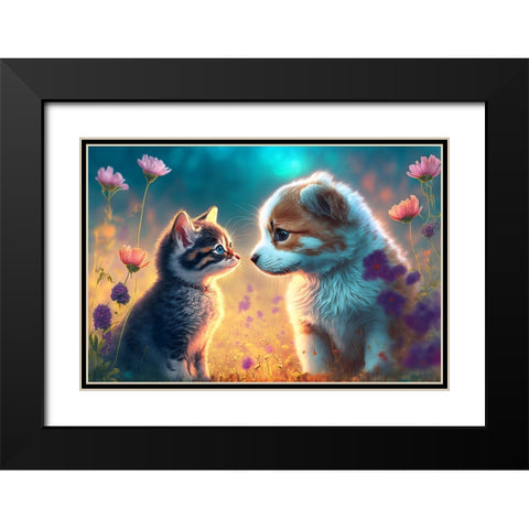 Cats And Dogs 5 Black Modern Wood Framed Art Print with Double Matting by Heere, Ray