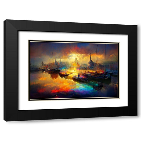 Dutch Cityview Harbour Of Hoorn 2 Black Modern Wood Framed Art Print with Double Matting by Heere, Ray