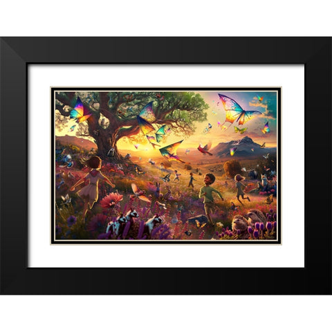 Kite Running 1 Black Modern Wood Framed Art Print with Double Matting by Heere, Ray