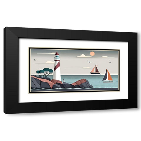 Mid Century Coastal Scenes 37 Black Modern Wood Framed Art Print with Double Matting by Heere, Ray