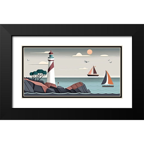 Mid Century Coastal Scenes 37 Black Modern Wood Framed Art Print with Double Matting by Heere, Ray