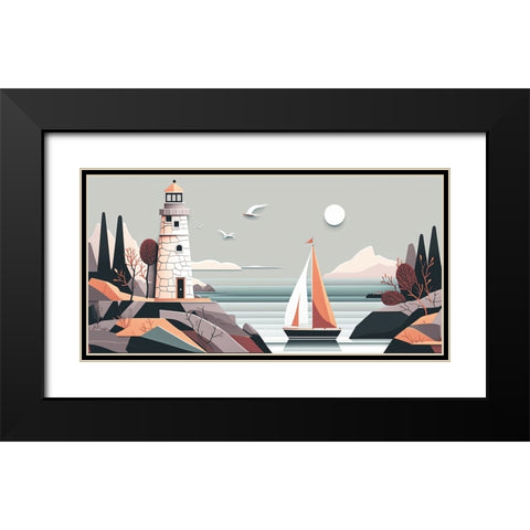 Mid Century Coastal Scenes 42 Black Modern Wood Framed Art Print with Double Matting by Heere, Ray