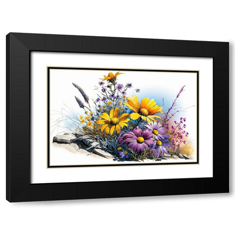 Watercolor Wildflowers 2 Black Modern Wood Framed Art Print with Double Matting by Heere, Ray