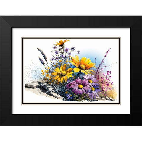 Watercolor Wildflowers 2 Black Modern Wood Framed Art Print with Double Matting by Heere, Ray