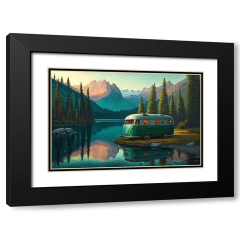 Camper On The Lake 2 Black Modern Wood Framed Art Print with Double Matting by Heere, Ray