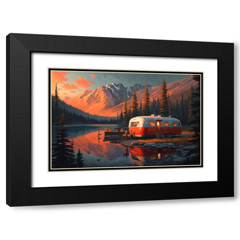 Camper On The Lake 4 Black Modern Wood Framed Art Print with Double Matting by Heere, Ray