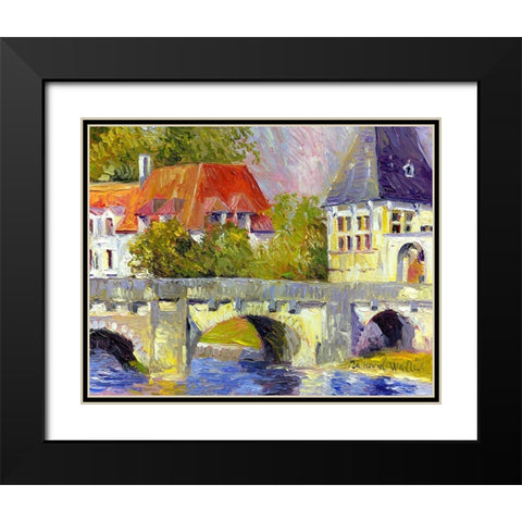 Brantome Bridge Black Modern Wood Framed Art Print with Double Matting by Wallich, Richard