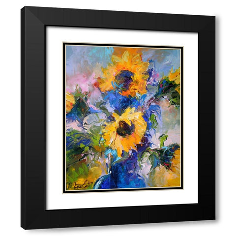 Sunflowers In Blue Vase Black Modern Wood Framed Art Print with Double Matting by Wallich, Richard