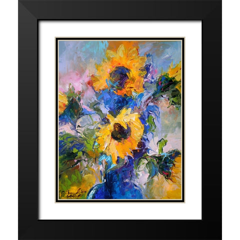 Sunflowers In Blue Vase Black Modern Wood Framed Art Print with Double Matting by Wallich, Richard
