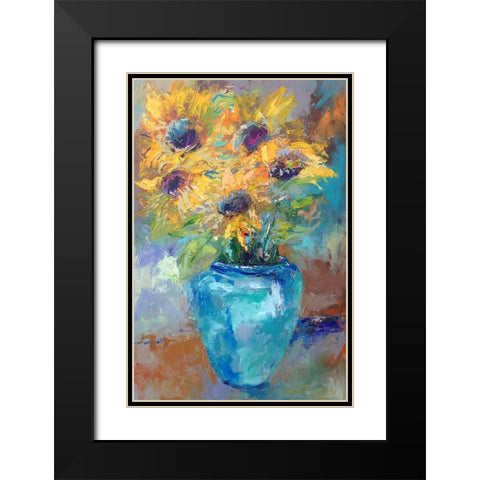 Sunflowers With Light Blue Black Modern Wood Framed Art Print with Double Matting by Wallich, Richard
