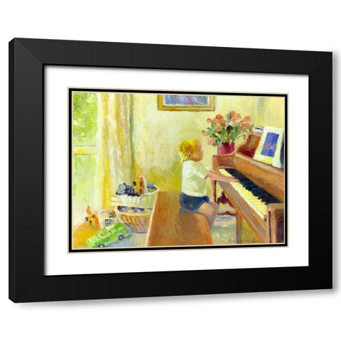 Grant Playing The Piano Black Modern Wood Framed Art Print with Double Matting by Wallich, Richard