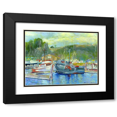 Fishing Boats On Oregon Coast 1 Black Modern Wood Framed Art Print with Double Matting by Wallich, Richard