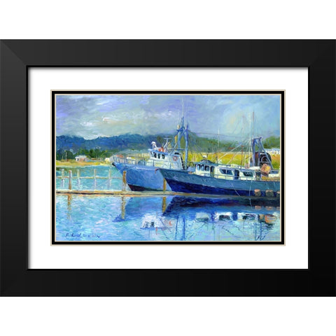 Fishing Boats On Oregon Coast Black Modern Wood Framed Art Print with Double Matting by Wallich, Richard
