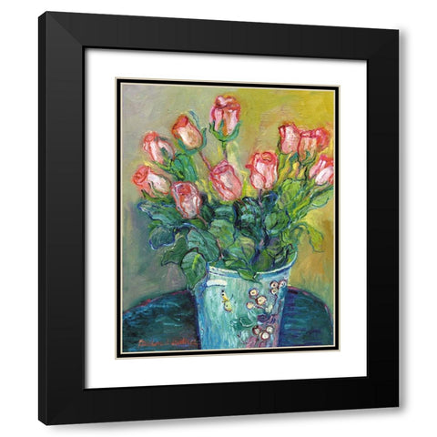Flowers In A Vase Black Modern Wood Framed Art Print with Double Matting by Wallich, Richard