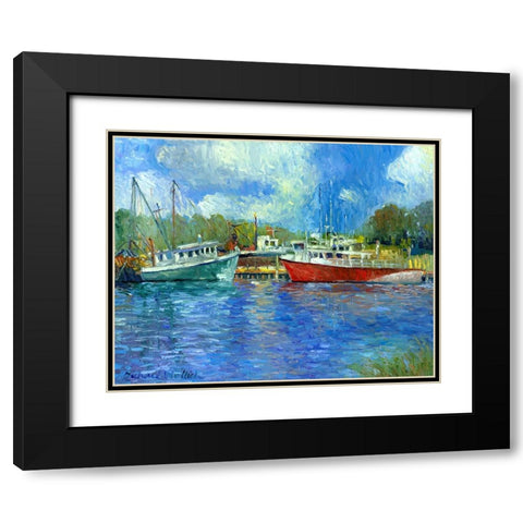 Wickford Boats Black Modern Wood Framed Art Print with Double Matting by Wallich, Richard