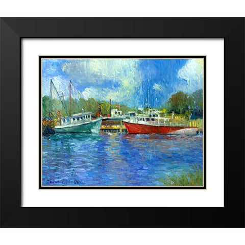 Wickford Boats Black Modern Wood Framed Art Print with Double Matting by Wallich, Richard