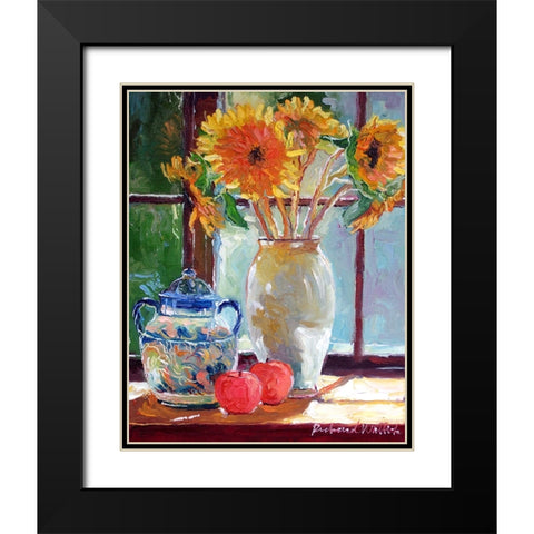 Sunflowers In A Vase Black Modern Wood Framed Art Print with Double Matting by Wallich, Richard