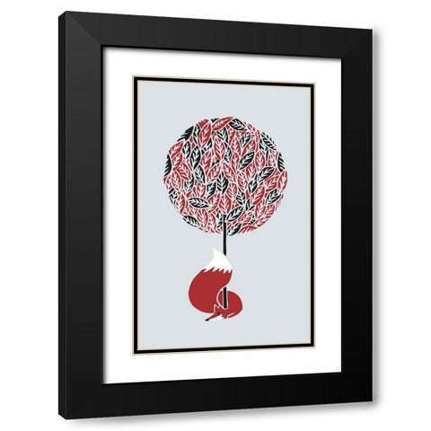 Cherry Tree Fox Black Modern Wood Framed Art Print with Double Matting by Farkas, Robert