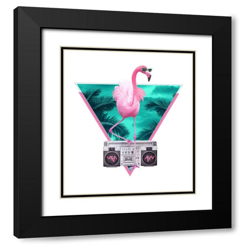 Miami Flamingo Black Modern Wood Framed Art Print with Double Matting by Farkas, Robert