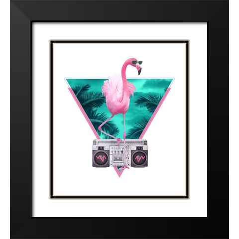 Miami Flamingo Black Modern Wood Framed Art Print with Double Matting by Farkas, Robert