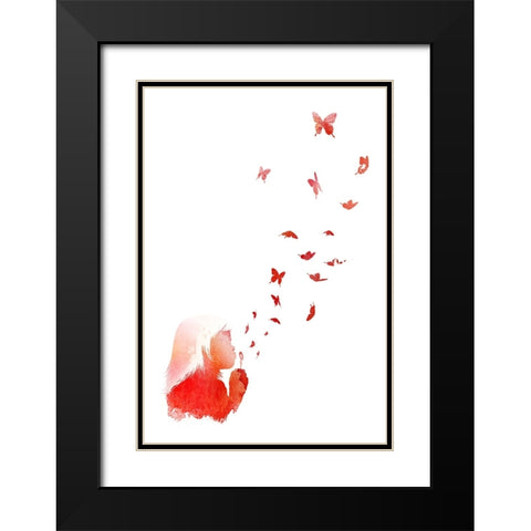 Blowing Butterflies Black Modern Wood Framed Art Print with Double Matting by Farkas, Robert