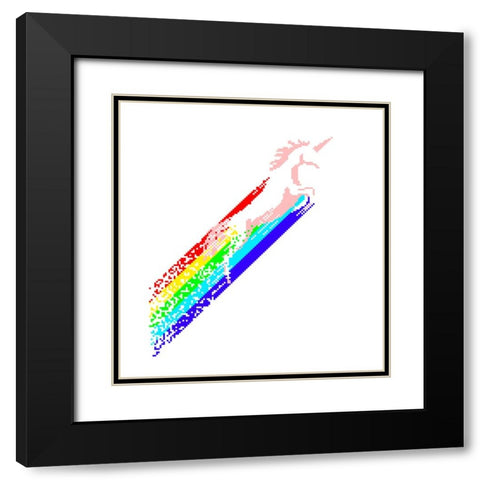 Pixel Unicorn Black Modern Wood Framed Art Print with Double Matting by Farkas, Robert