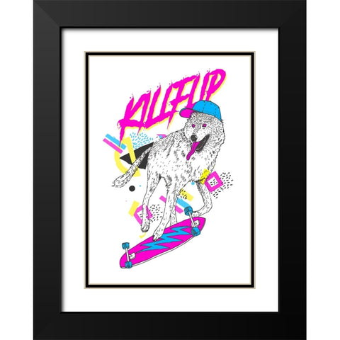 Kickflip Wolf V1 Black Modern Wood Framed Art Print with Double Matting by Farkas, Robert