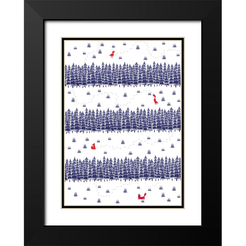 Winter Foxes Stripes Black Modern Wood Framed Art Print with Double Matting by Farkas, Robert
