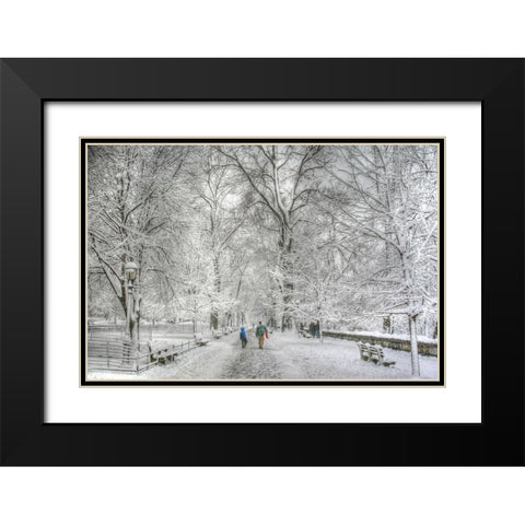 Riverside Park snow walk Black Modern Wood Framed Art Print with Double Matting by Goldwitz, Robert