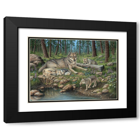 Grey Wolf Mother And Pups Black Modern Wood Framed Art Print with Double Matting by Wavra, Robert