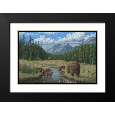 Checking Things  Out - Grizzlies Black Modern Wood Framed Art Print with Double Matting by Wavra, Robert