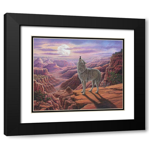 Howling Wolf Black Modern Wood Framed Art Print with Double Matting by Wavra, Robert