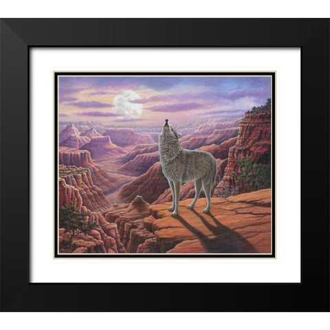Howling Wolf Black Modern Wood Framed Art Print with Double Matting by Wavra, Robert