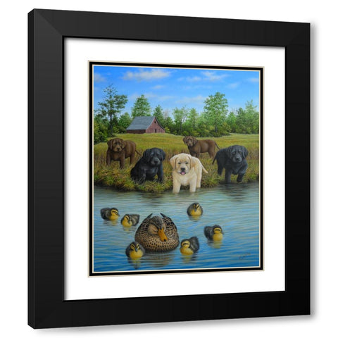 Puppies And Ducklings Black Modern Wood Framed Art Print with Double Matting by Wavra, Robert